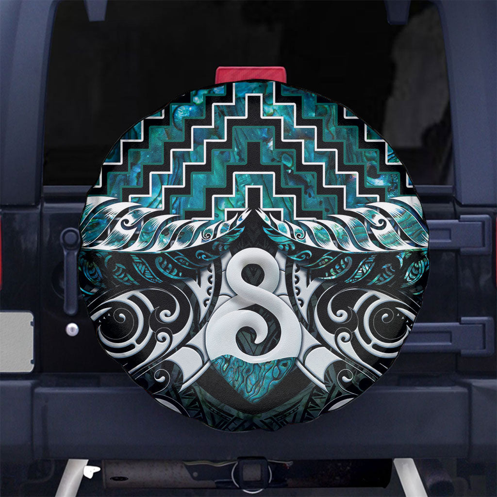 New Zealand Maori Spare Tire Cover Poutama Pikorua - Single Twist Paua Shell