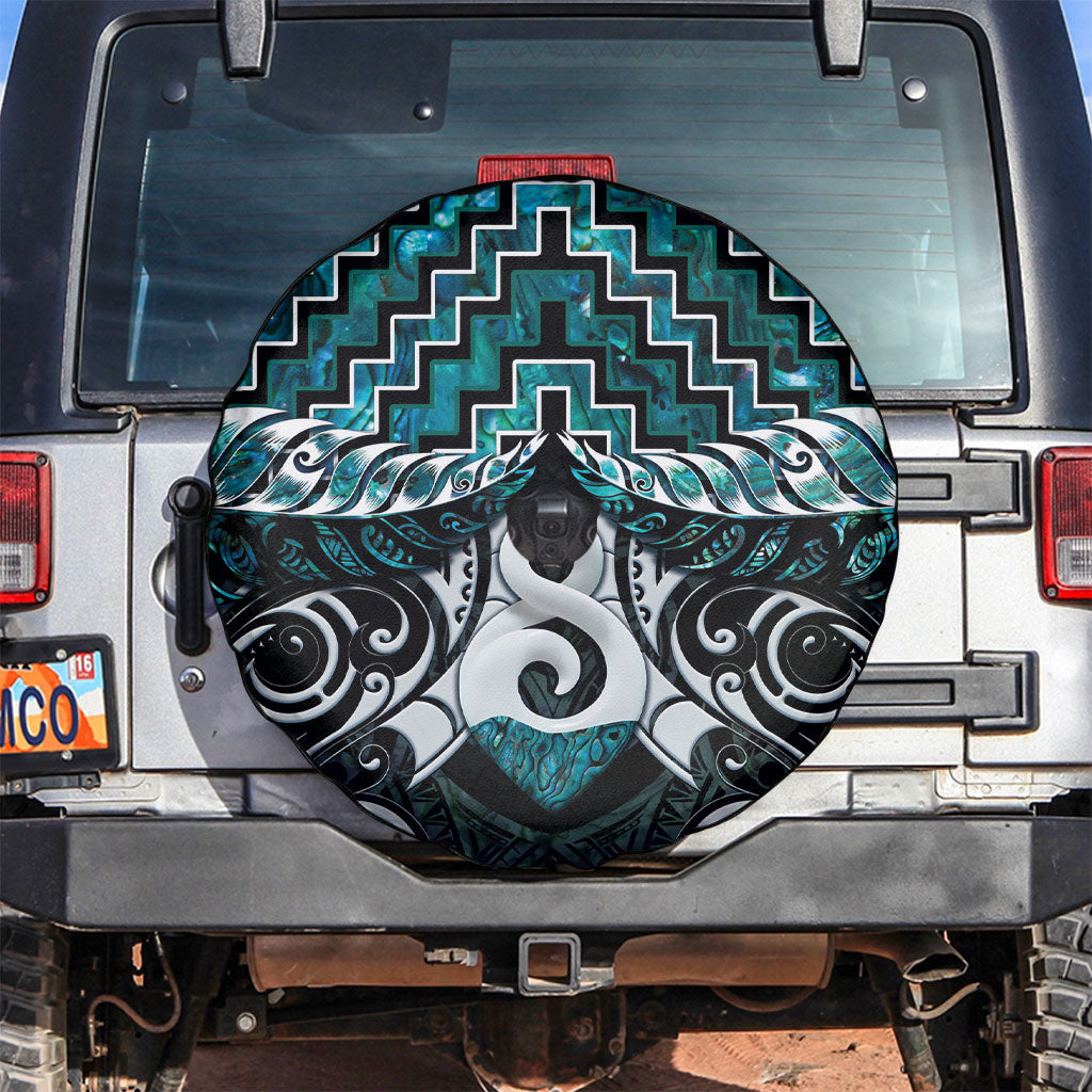 New Zealand Maori Spare Tire Cover Poutama Pikorua - Single Twist Paua Shell