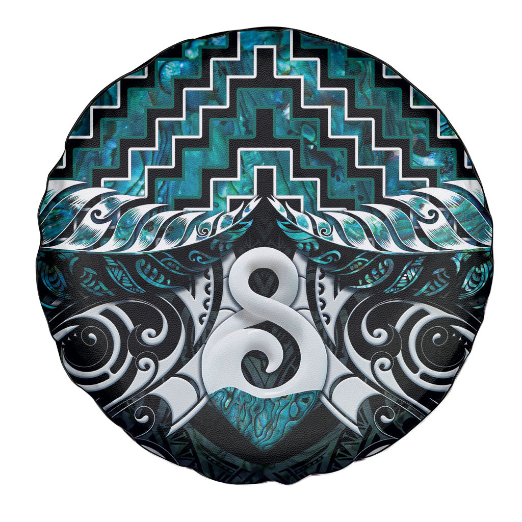 New Zealand Maori Spare Tire Cover Poutama Pikorua - Single Twist Paua Shell