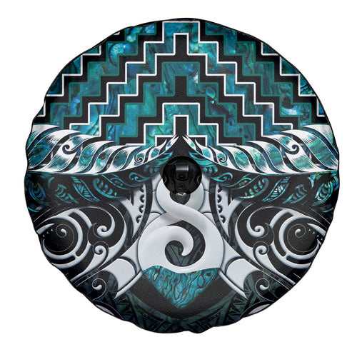 New Zealand Maori Spare Tire Cover Poutama Pikorua - Single Twist Paua Shell