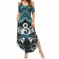 New Zealand Maori Summer Maxi Dress Poutama Pikorua - Single Twist Paua Shell