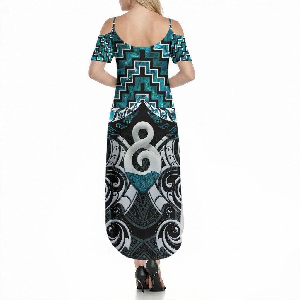 New Zealand Maori Summer Maxi Dress Poutama Pikorua - Single Twist Paua Shell