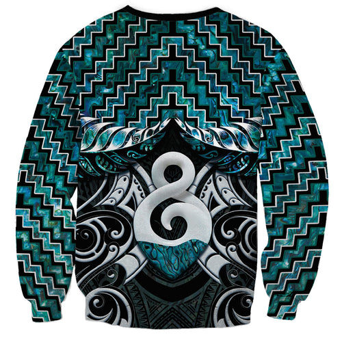 New Zealand Maori Sweatshirt Poutama Pikorua - Single Twist Paua Shell