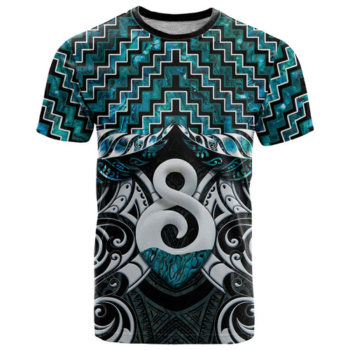 New Zealand Maori T Shirt Poutama Pikorua - Single Twist Paua Shell