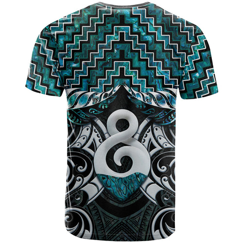 New Zealand Maori T Shirt Poutama Pikorua - Single Twist Paua Shell