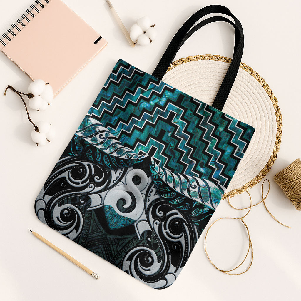 New Zealand Maori Tote Bag Poutama Pikorua - Single Twist Paua Shell