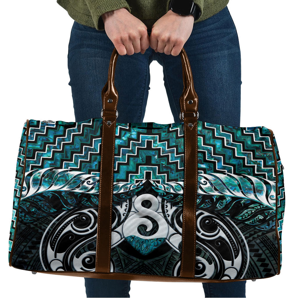 New Zealand Maori Travel Bag Poutama Pikorua - Single Twist Paua Shell