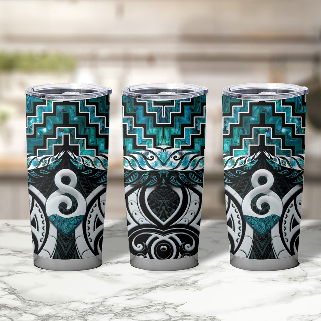 New Zealand Maori Tumbler Cup Poutama Pikorua - Single Twist Paua Shell