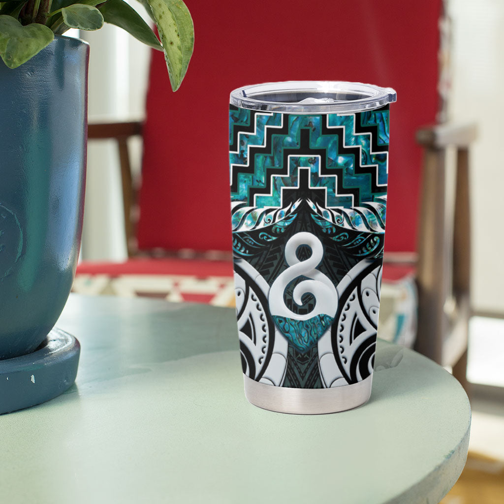 New Zealand Maori Tumbler Cup Poutama Pikorua - Single Twist Paua Shell