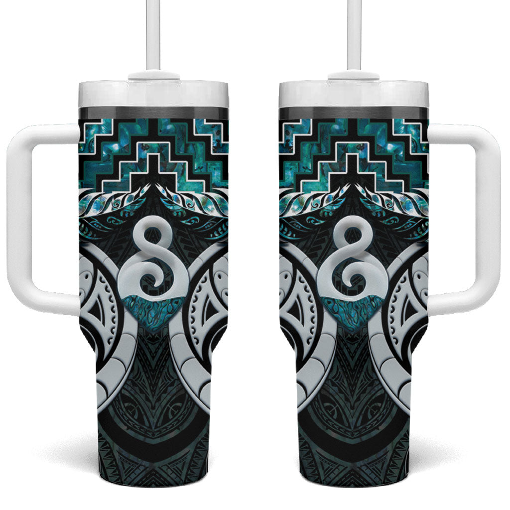New Zealand Maori Tumbler With Handle Poutama Pikorua - Single Twist Paua Shell