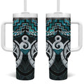 New Zealand Maori Tumbler With Handle Poutama Pikorua - Single Twist Paua Shell