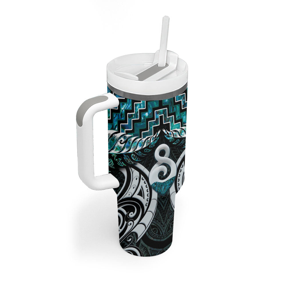 New Zealand Maori Tumbler With Handle Poutama Pikorua - Single Twist Paua Shell