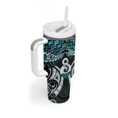 New Zealand Maori Tumbler With Handle Poutama Pikorua - Single Twist Paua Shell
