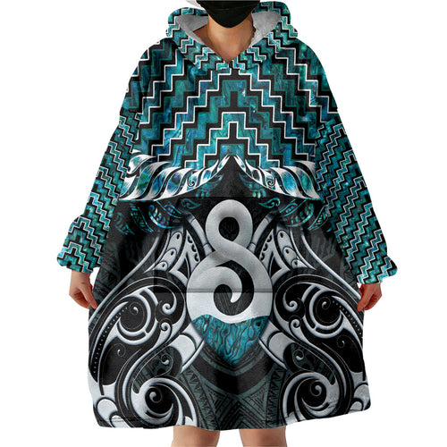 New Zealand Maori Wearable Blanket Hoodie Poutama Pikorua - Single Twist Paua Shell