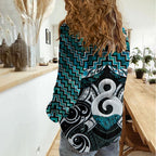 New Zealand Maori Women Casual Shirt Poutama Pikorua - Single Twist Paua Shell