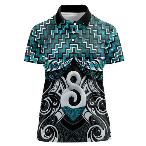 New Zealand Maori Women Polo Shirt Poutama Pikorua - Single Twist Paua Shell