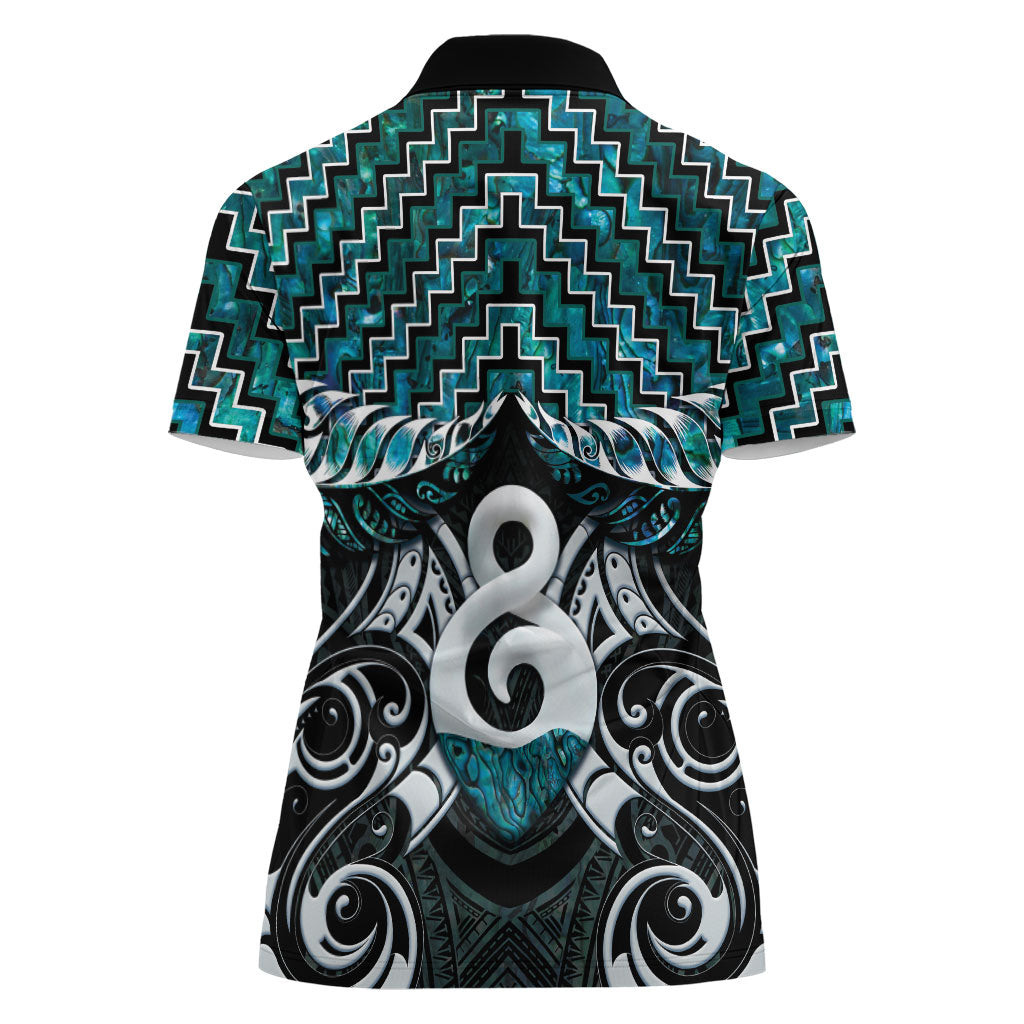 New Zealand Maori Women Polo Shirt Poutama Pikorua - Single Twist Paua Shell