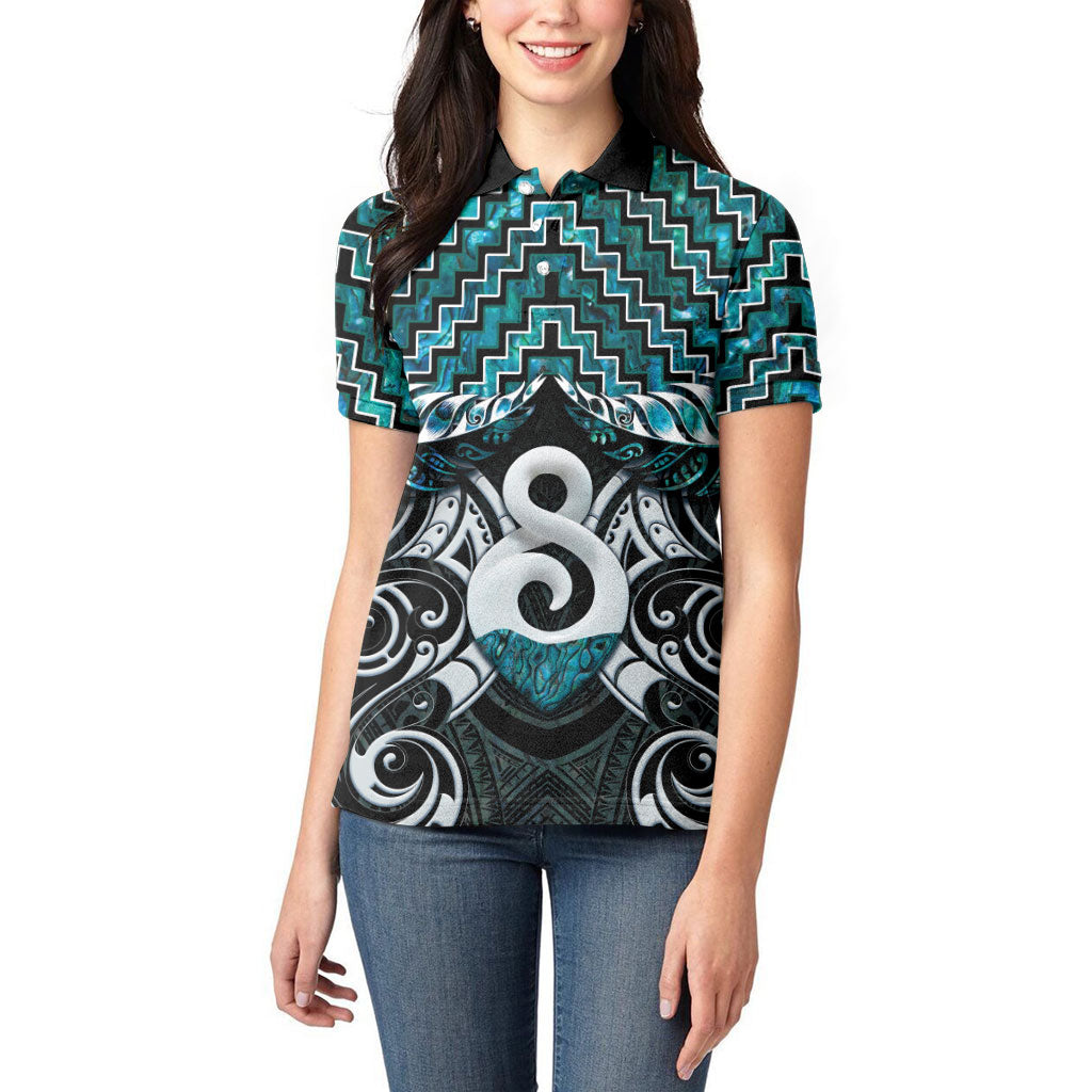 New Zealand Maori Women Polo Shirt Poutama Pikorua - Single Twist Paua Shell
