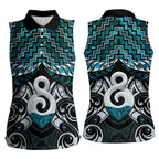 New Zealand Maori Women Sleeveless Polo Shirt Poutama Pikorua - Single Twist Paua Shell