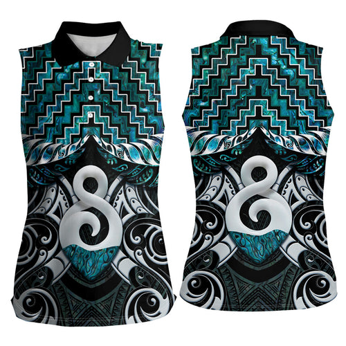 New Zealand Maori Women Sleeveless Polo Shirt Poutama Pikorua - Single Twist Paua Shell
