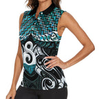 New Zealand Maori Women Sleeveless Polo Shirt Poutama Pikorua - Single Twist Paua Shell