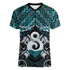 New Zealand Maori Women V-Neck T-Shirt Poutama Pikorua - Single Twist Paua Shell