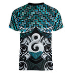 New Zealand Maori Women V-Neck T-Shirt Poutama Pikorua - Single Twist Paua Shell