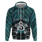New Zealand Maori Zip Hoodie Poutama Pikorua - Single Twist Paua Shell