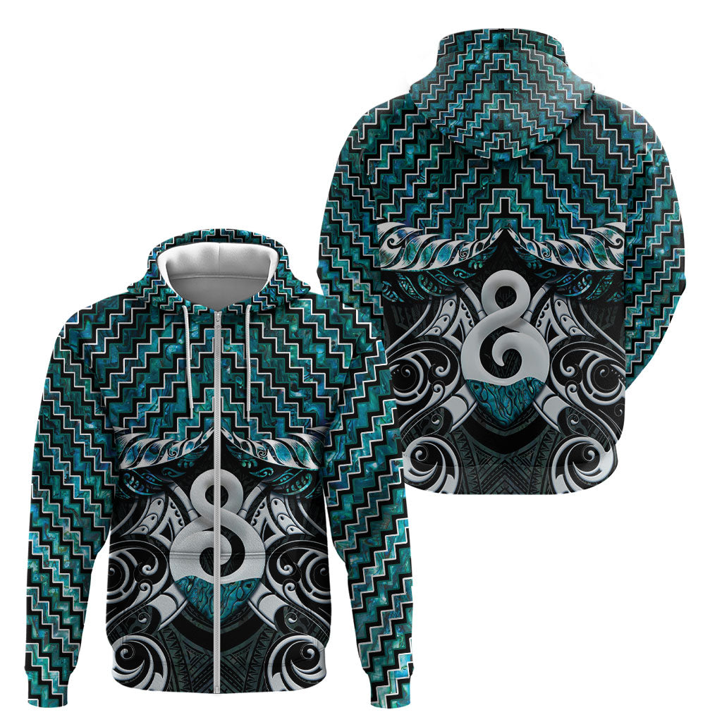 New Zealand Maori Zip Hoodie Poutama Pikorua - Single Twist Paua Shell