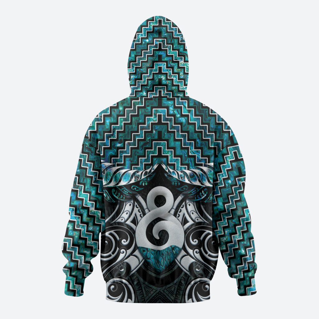 New Zealand Maori Zip Hoodie Poutama Pikorua - Single Twist Paua Shell