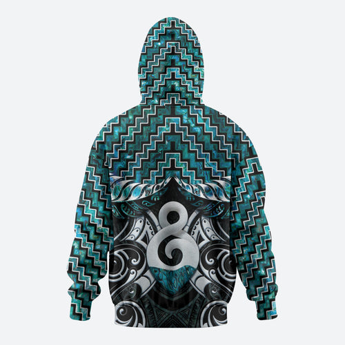 New Zealand Maori Zip Hoodie Poutama Pikorua - Single Twist Paua Shell