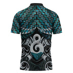 New Zealand Maori Zipper Polo Shirt Poutama Pikorua - Single Twist Paua Shell
