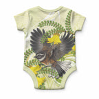 New Zealand Piwakawaka Fantail Bird Baby Onesie With Kowhai Flowers