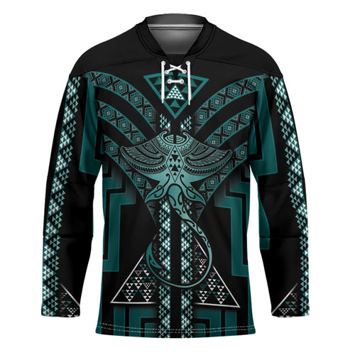 New Zealand Manta Ray Hockey Jersey Maori Tukutuku Taniko Motifs Teal