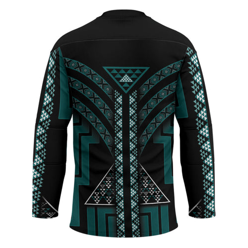 New Zealand Manta Ray Hockey Jersey Maori Tukutuku Taniko Motifs Teal
