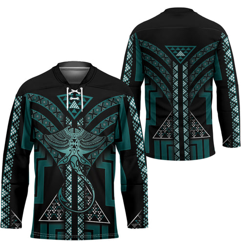 New Zealand Manta Ray Hockey Jersey Maori Tukutuku Taniko Motifs Teal