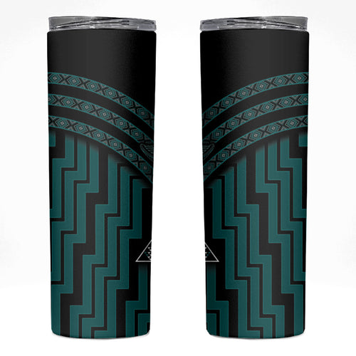 New Zealand Manta Ray Skinny Tumbler Maori Tukutuku Taniko Motifs Teal