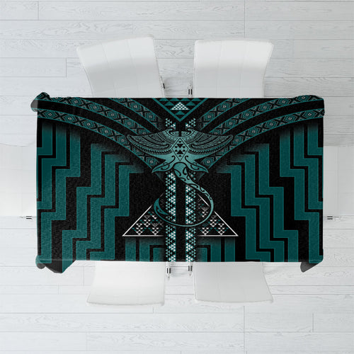 New Zealand Manta Ray Tablecloth Maori Tukutuku Taniko Motifs Teal