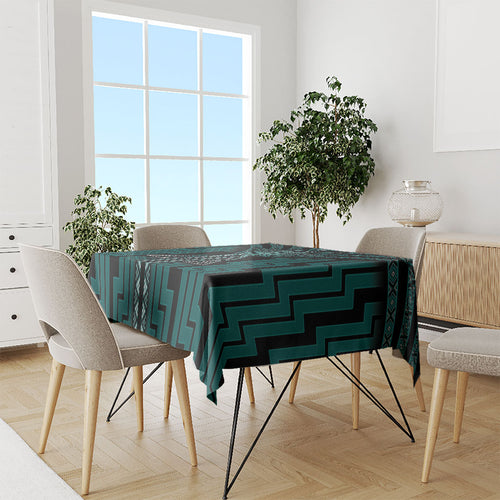 New Zealand Manta Ray Tablecloth Maori Tukutuku Taniko Motifs Teal