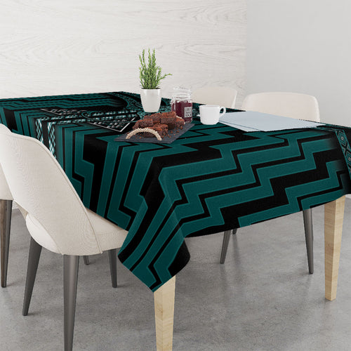 New Zealand Manta Ray Tablecloth Maori Tukutuku Taniko Motifs Teal