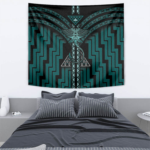 New Zealand Manta Ray Tapestry Maori Tukutuku Taniko Motifs Teal