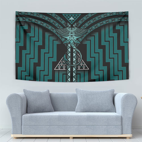 New Zealand Manta Ray Tapestry Maori Tukutuku Taniko Motifs Teal