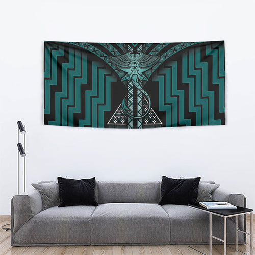 New Zealand Manta Ray Tapestry Maori Tukutuku Taniko Motifs Teal