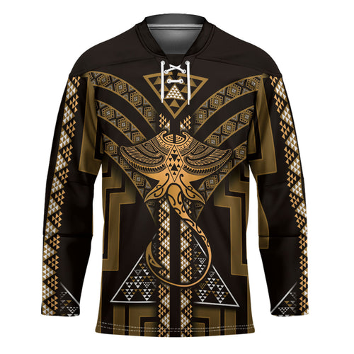New Zealand Manta Ray Hockey Jersey Maori Tukutuku Taniko Motifs Gold