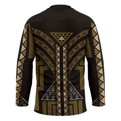New Zealand Manta Ray Hockey Jersey Maori Tukutuku Taniko Motifs Gold