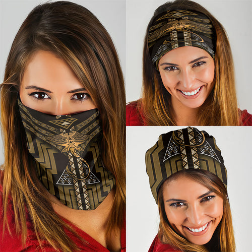 New Zealand Manta Ray Neck Gaiter Maori Tukutuku Taniko Motifs Gold