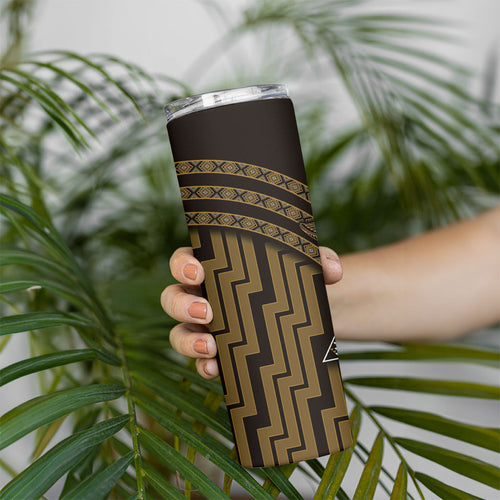 New Zealand Manta Ray Skinny Tumbler Maori Tukutuku Taniko Motifs Gold