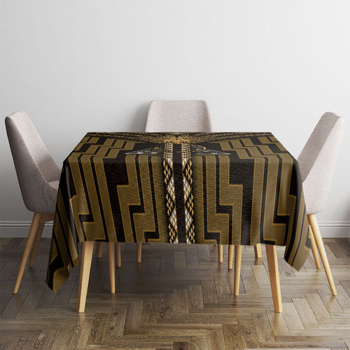 New Zealand Manta Ray Tablecloth Maori Tukutuku Taniko Motifs Gold