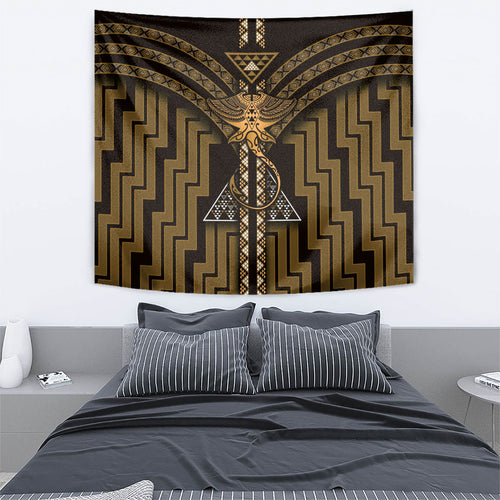 New Zealand Manta Ray Tapestry Maori Tukutuku Taniko Motifs Gold