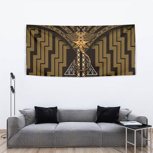 New Zealand Manta Ray Tapestry Maori Tukutuku Taniko Motifs Gold